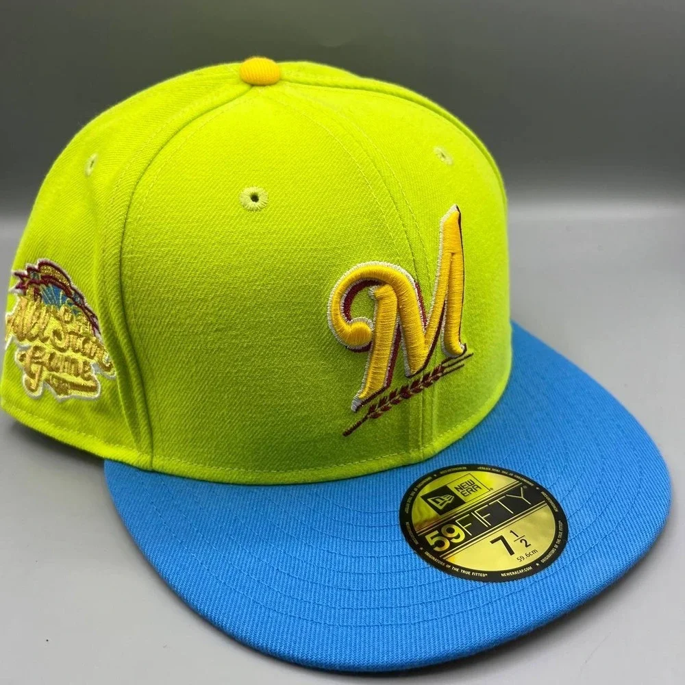 Milwaukee Brewers Hat Men 7 1/2 Green Blue 59Fifty New Era Fitted Cap
